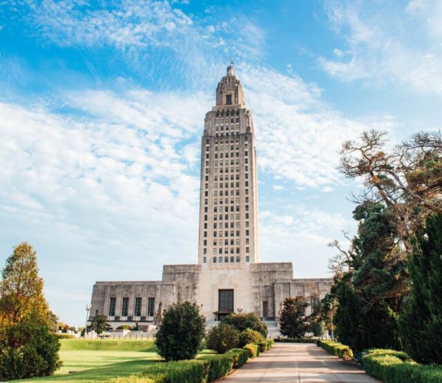 the exterior of Louisiana capitol building in Baton Rouge
